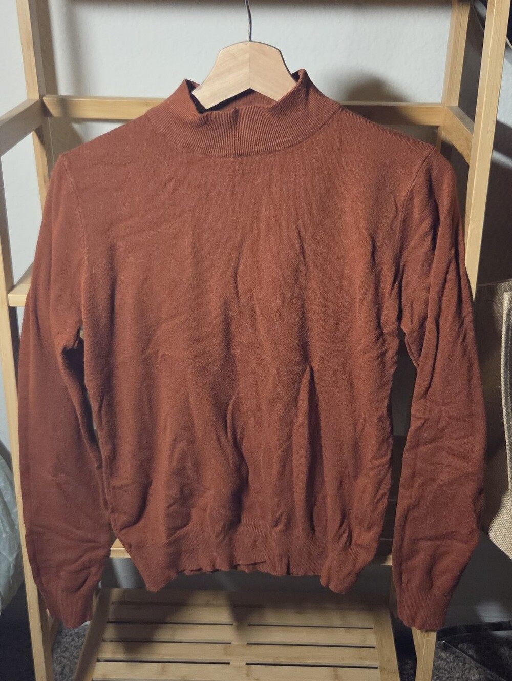 Milano Essential Rust Burnt Orange Mock Neck Knit Sweater M